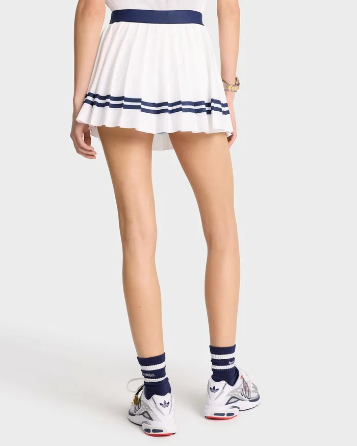 Sporty and Rich Skirts and Dresses Women Serif Logo Pleated Skirt 8211 WhiteNavy