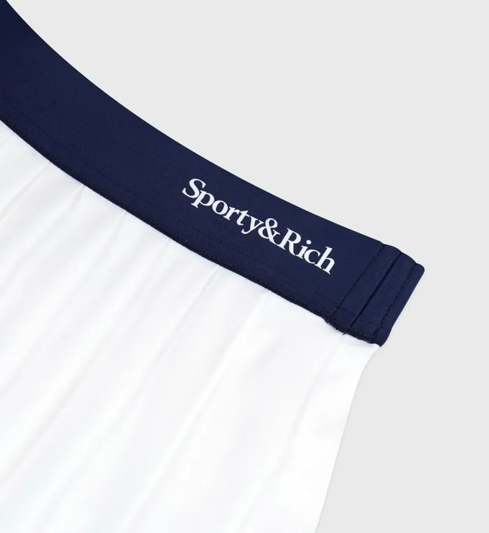 Sporty and Rich Skirts and Dresses Women Serif Logo Pleated Skirt 8211 WhiteNavy