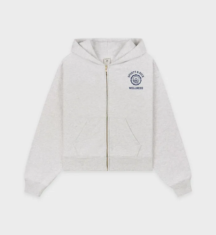 Sporty and Rich Sweatshirts Women Emblem Cropped Zip Hoodie 8211 Heather GrayNavy Sporty and Rich Sweatshirts Women Emblem Cropped Zip Hoodie 8211 Heather GrayNavy