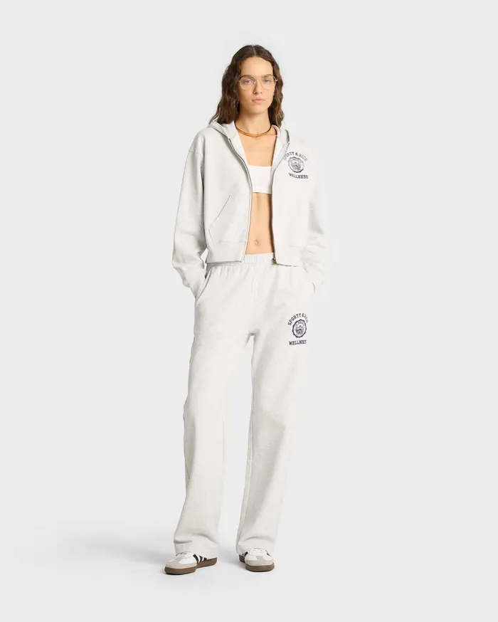 Sporty and Rich Sweatshirts Women Emblem Cropped Zip Hoodie 8211 Heather GrayNavy