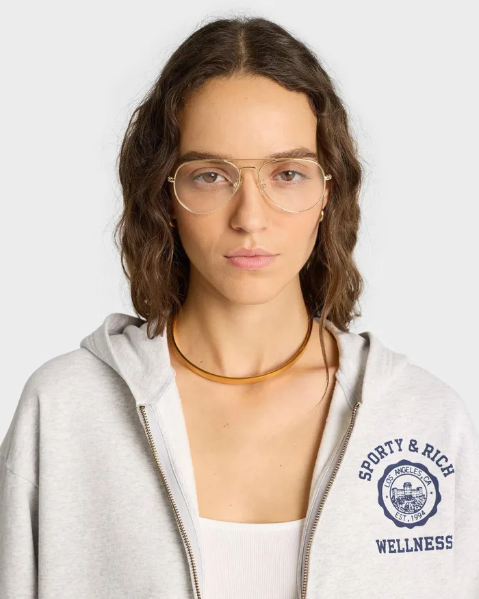 Sporty and Rich Sweatshirts Women Emblem Cropped Zip Hoodie 8211 Heather GrayNavy