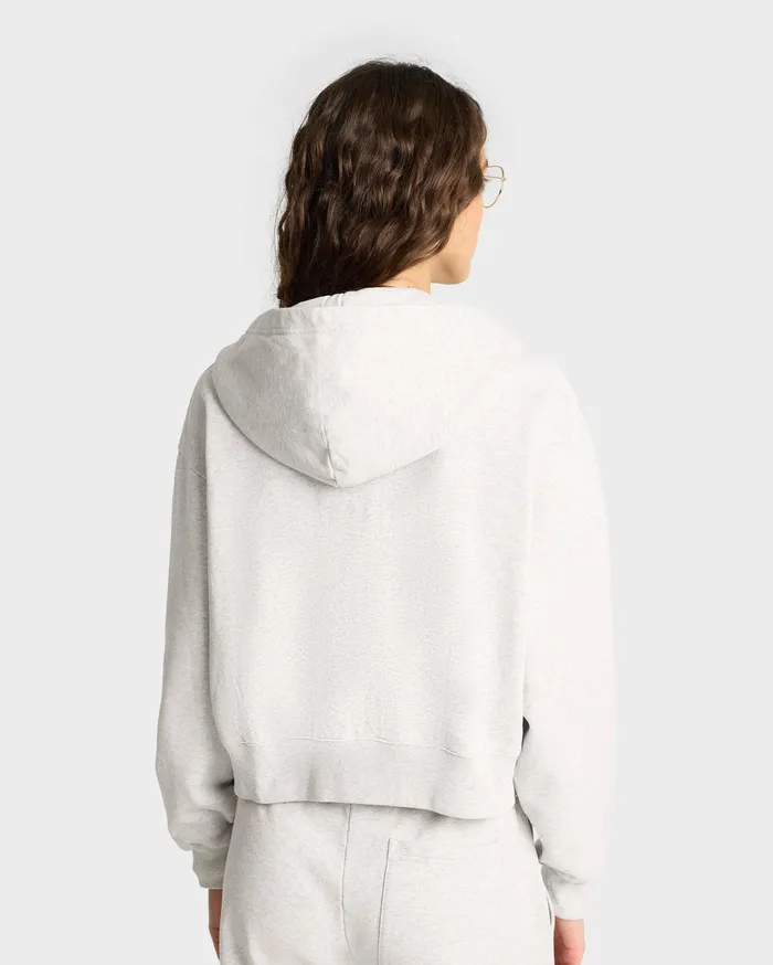 Sporty and Rich Sweatshirts Women Emblem Cropped Zip Hoodie 8211 Heather GrayNavy