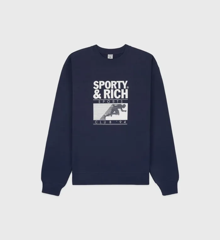 Sporty and Rich Sweatshirts Women Motion Club Crewneck 8211 NavyWhite