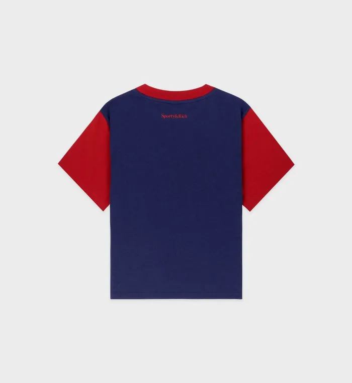 Sporty and Rich TShirts and Tops Women Wellness Club Color Block Cropped Tee 8211 NavyRuby