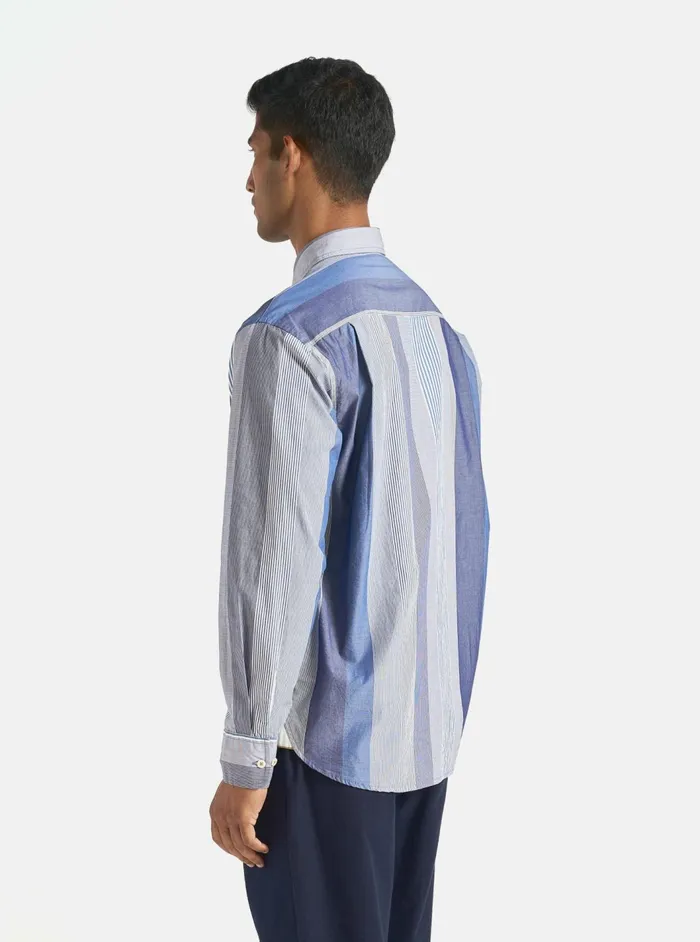 Square Pocket Shirt In Blue Multi Stripe Cotton Men Universal Works Shirts