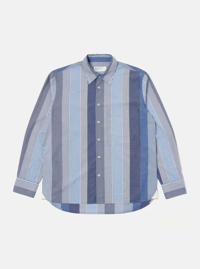 Square Pocket Shirt In Blue Multi Stripe Cotton Men Universal Works Shirts