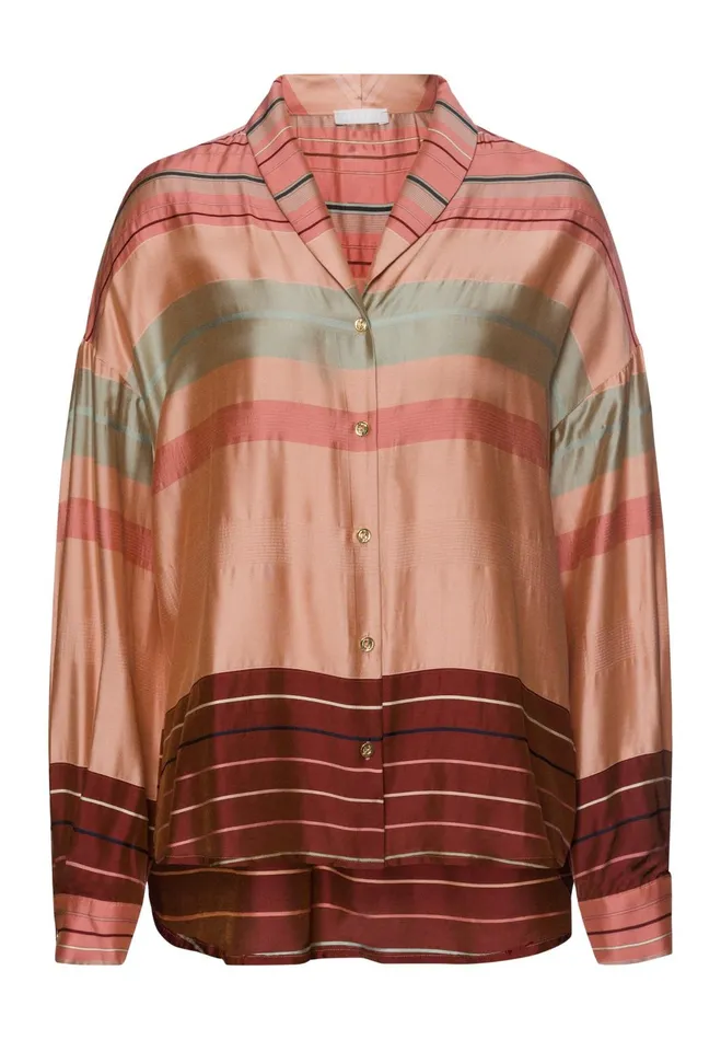 Striped Color Block Shirt Earth Tanned Stripe Women HANRO Pajama Tops
