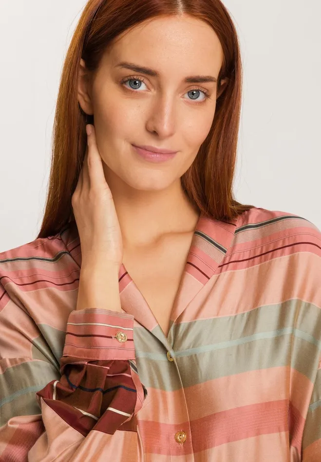 Striped Color Block Shirt Earth Tanned Stripe Women HANRO Pajama Tops