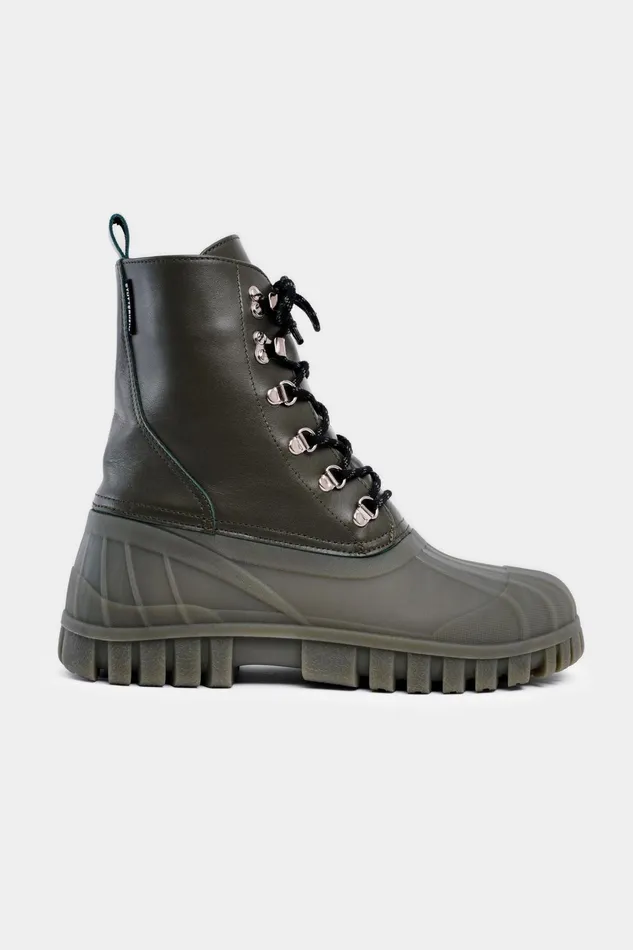 Stutterheim Patrol Boot Leather Green Women Leather Boots