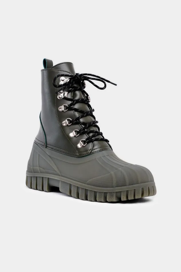 Stutterheim Patrol Boot Leather Green Women Leather Boots