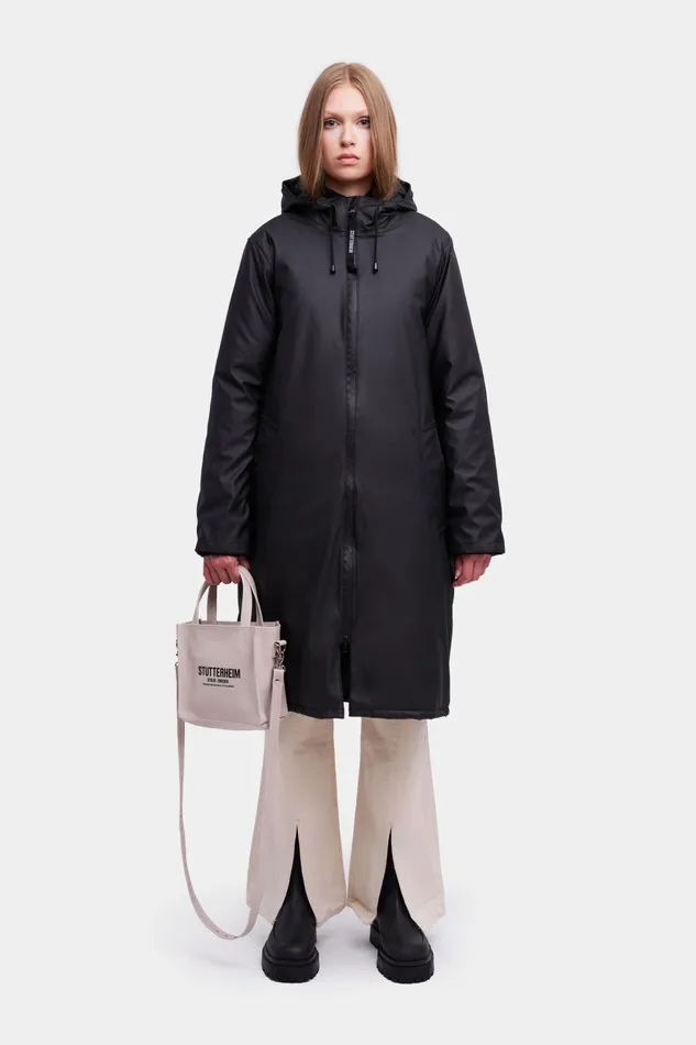 Stutterheim Stockholm Long Winter Jacket Black Women Long Raincoats