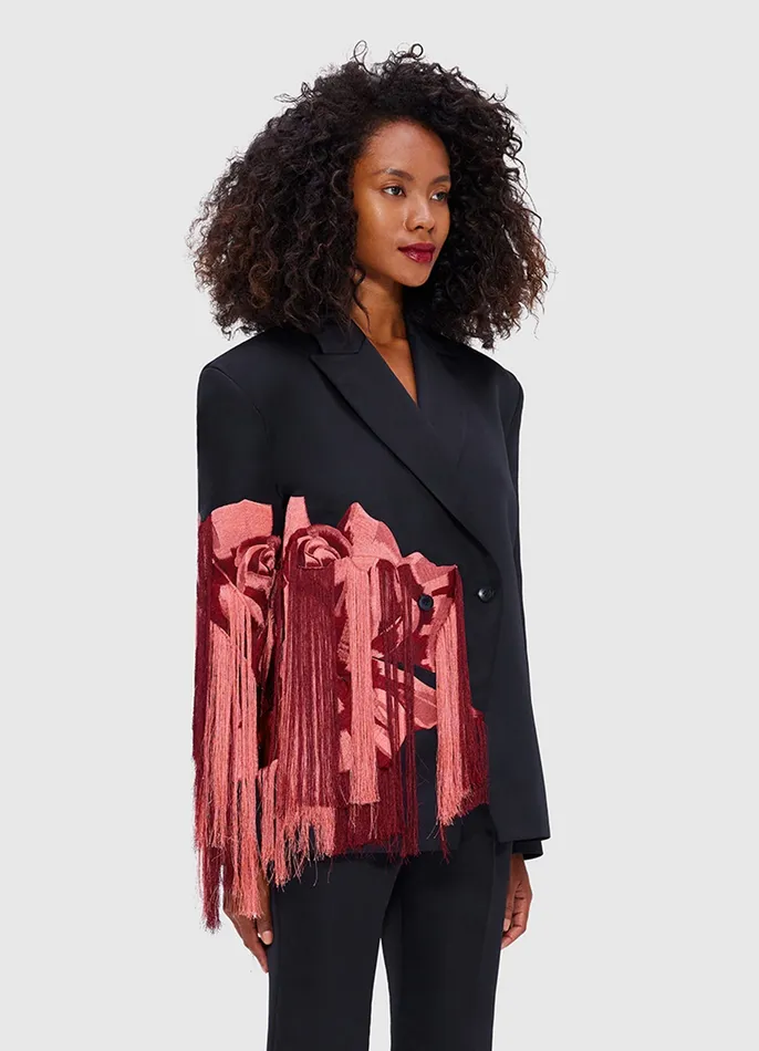 Suiting Jocelyn Embroidered Split Blazer 8211 Rose Print 8211 LEO LIN Women