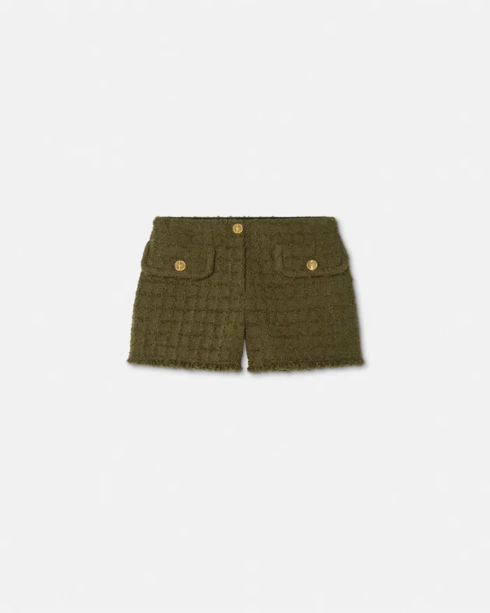 Suits Women Versace Heritage Tweed Mini Shorts Green