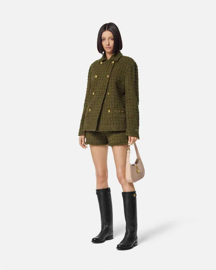 Suits Women Versace Heritage Tweed Mini Shorts Green