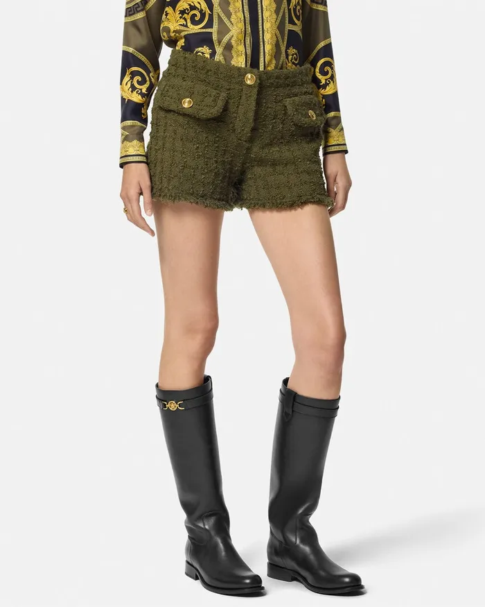 Suits Women Versace Heritage Tweed Mini Shorts Green