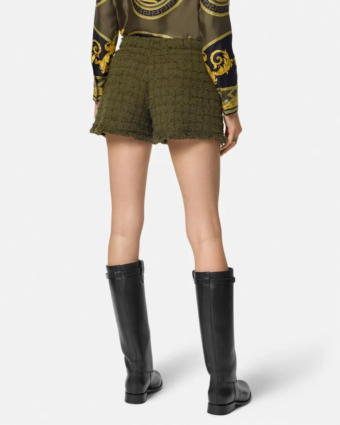 Suits Women Versace Heritage Tweed Mini Shorts Green