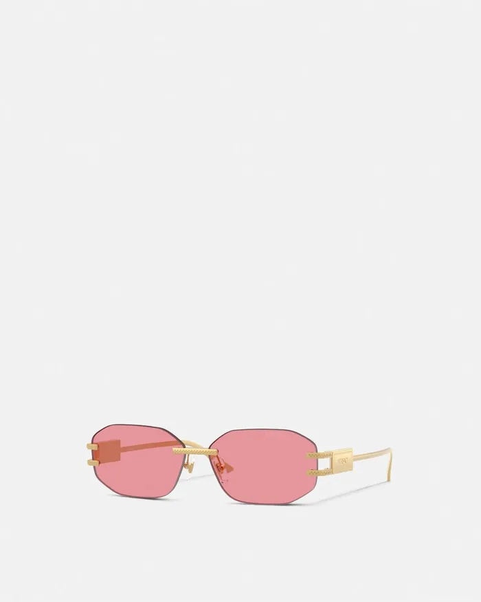 Sunglasses Women Versace Damier Plaque Sunglasses Goldpink