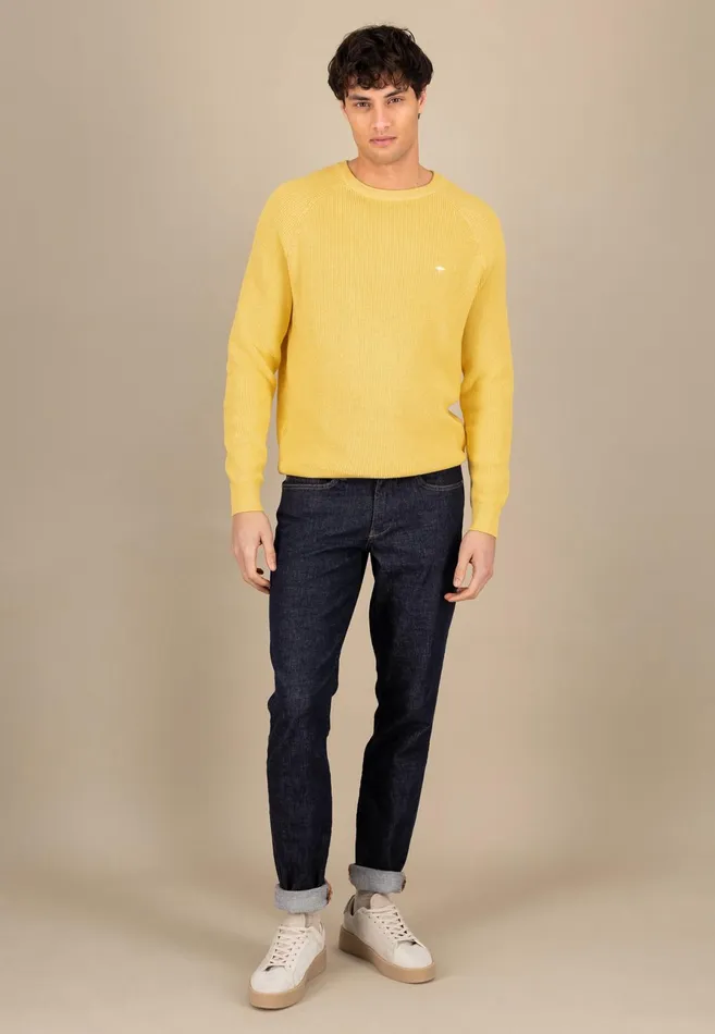 Sweater Men FYNCHHATTON Cotton Knitting Sweaters With A Logodail Vivid Yellowstrong Bluenavynew Offwhite