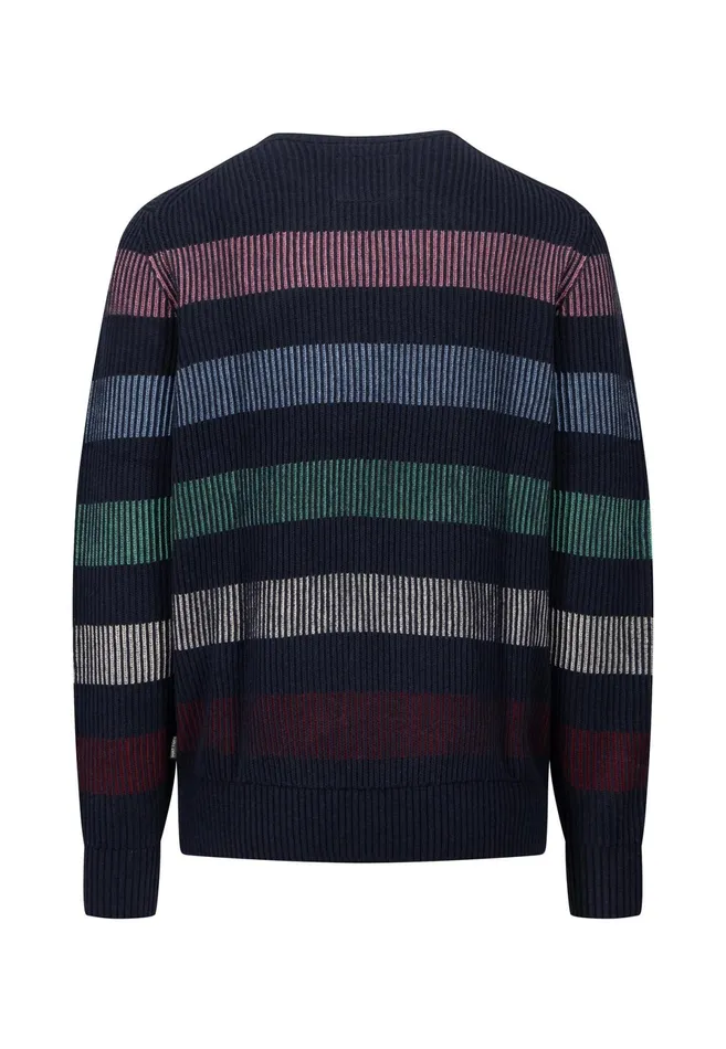 Sweater Men FYNCHHATTON Cotton Mix Sweater With Strip Patterns Navy