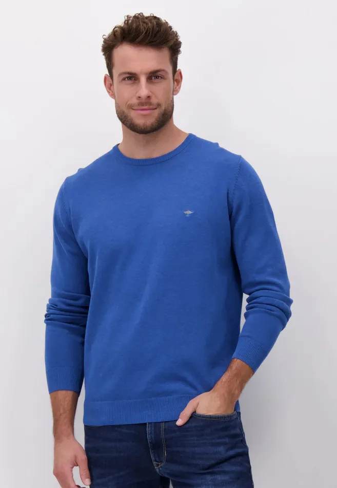 Sweater Men FYNCHHATTON Fine Knitting Sweater With A Circular Neckline Navysteelcharcoalazure