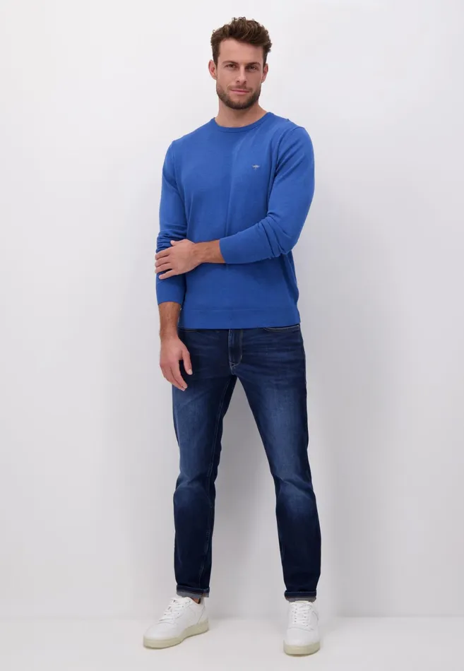 Sweater Men FYNCHHATTON Fine Knitting Sweater With A Circular Neckline Navysteelcharcoalazure
