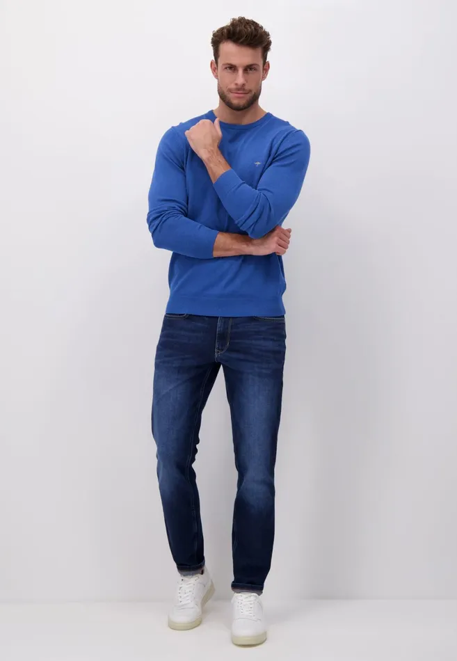 Sweater Men FYNCHHATTON Fine Knitting Sweater With A Circular Neckline Navysteelcharcoalazure