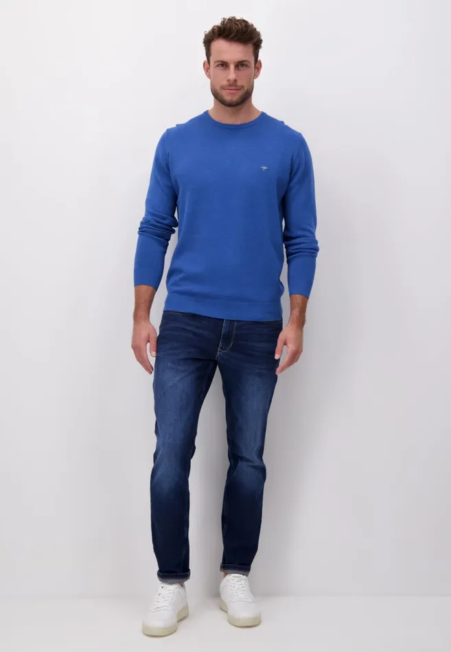 Sweater Men FYNCHHATTON Fine Knitting Sweater With A Circular Neckline Navysteelcharcoalazure