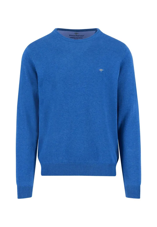 Sweater Men FYNCHHATTON Fine Knitting Sweater With A Circular Neckline Navysteelcharcoalazure