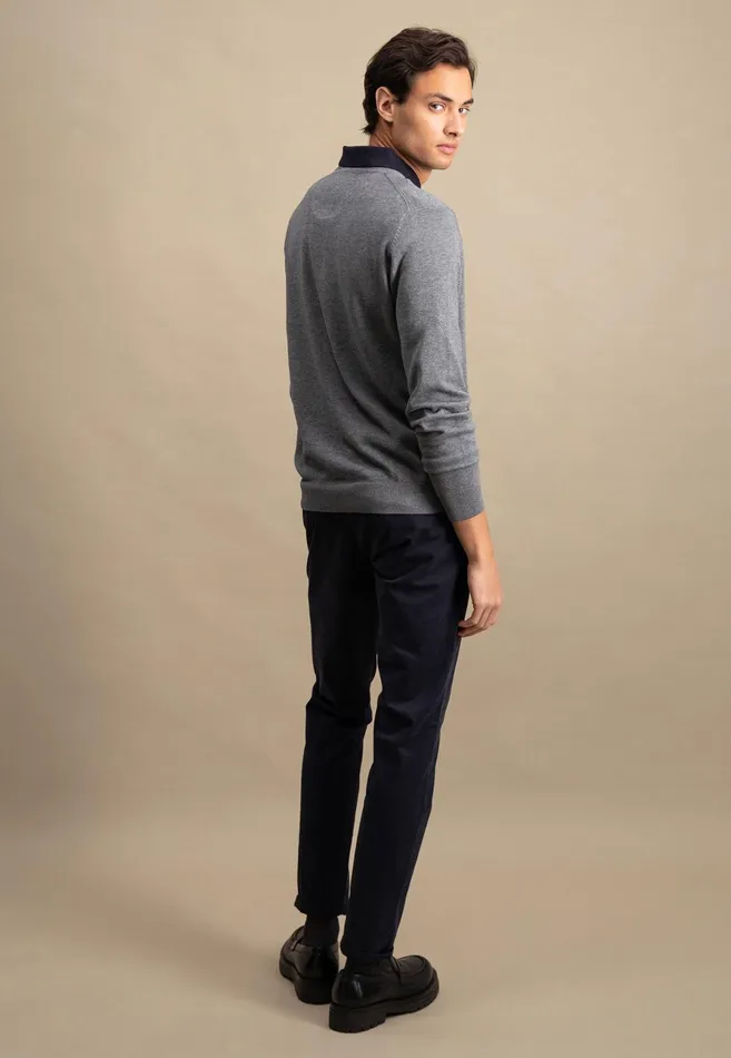 Sweater Men FYNCHHATTON Fine Knitting Sweater With A Circular Neckline Navysteelcharcoalazure