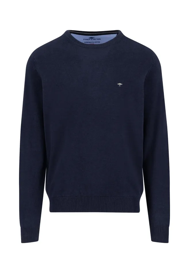 Sweater Men FYNCHHATTON Fine Knitting Sweater With A Circular Neckline Navysteelcharcoalazure