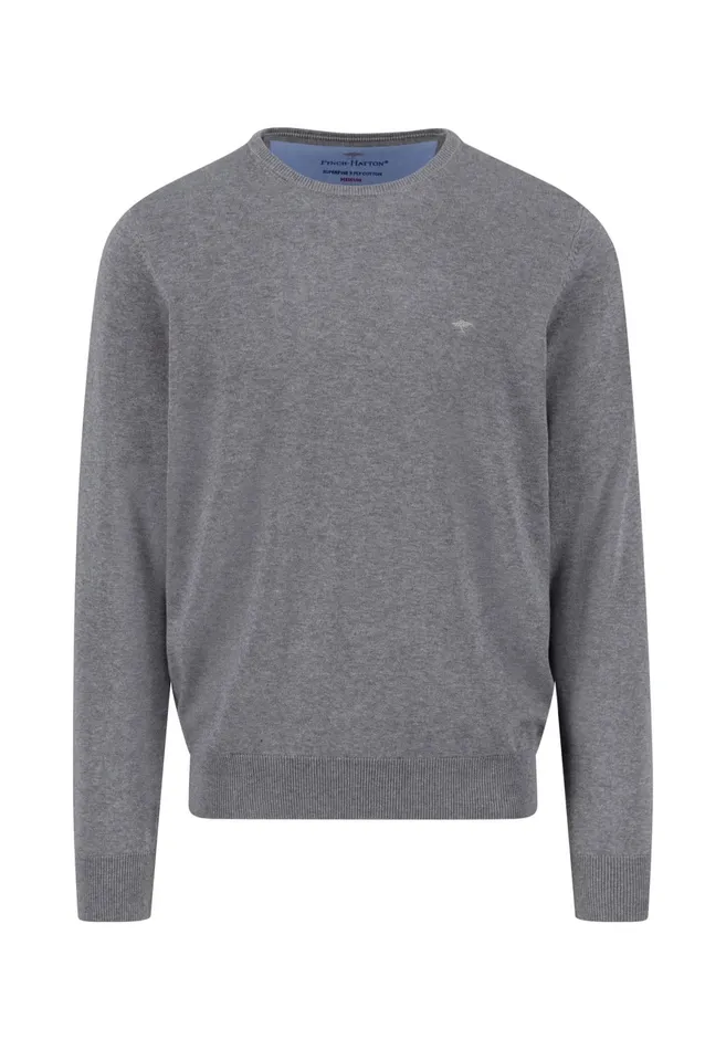 Sweater Men FYNCHHATTON Fine Knitting Sweater With A Circular Neckline Navysteelcharcoalazure