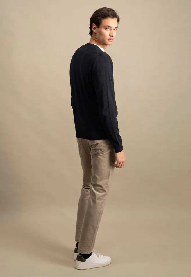 Sweater Men FYNCHHATTON Fine Knitting Sweater With A Circular Neckline Navysteelcharcoalazure