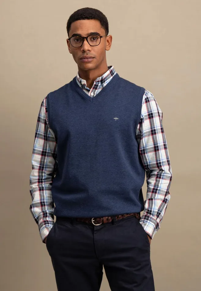 Sweater Men FYNCHHATTON String Pullunder Made Of Fine Cotton Steelnavypoppy Rednightstrong Blue