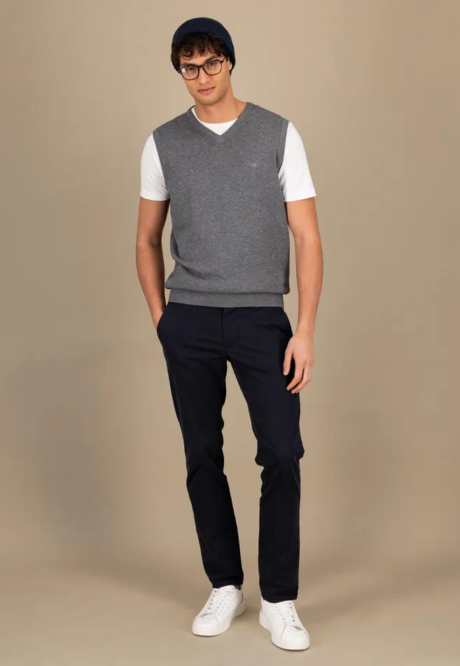 Sweater Men FYNCHHATTON String Pullunder Made Of Fine Cotton Steelnavypoppy Rednightstrong Blue