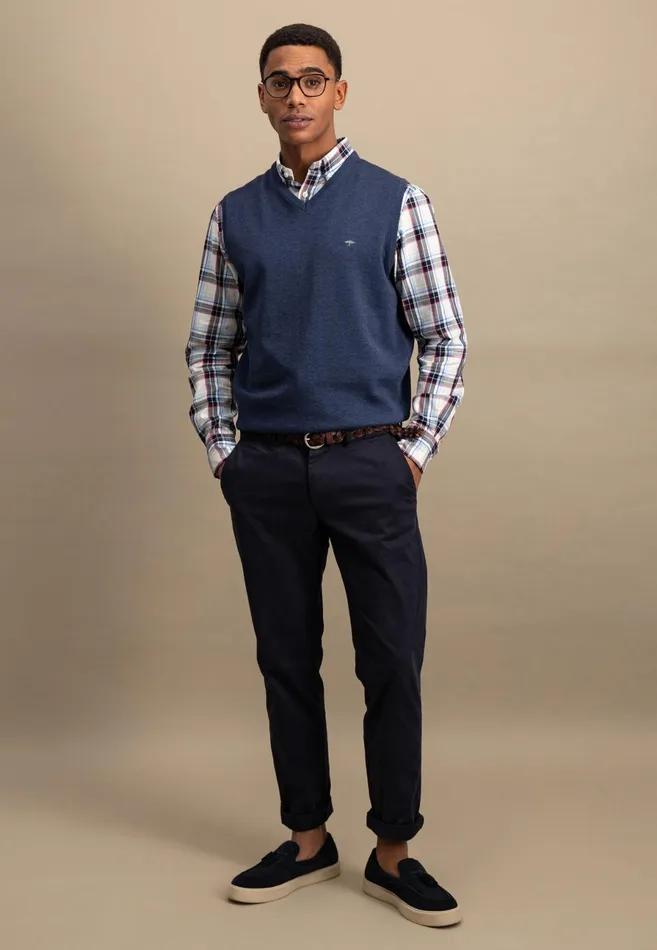 Sweater Men FYNCHHATTON String Pullunder Made Of Fine Cotton Steelnavypoppy Rednightstrong Blue