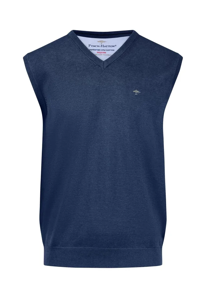 Sweater Men FYNCHHATTON String Pullunder Made Of Fine Cotton Steelnavypoppy Rednightstrong Blue