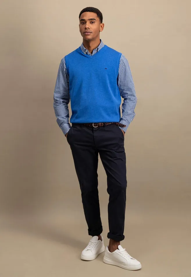 Sweater Men FYNCHHATTON String Pullunder Made Of Fine Cotton Steelnavypoppy Rednightstrong Blue