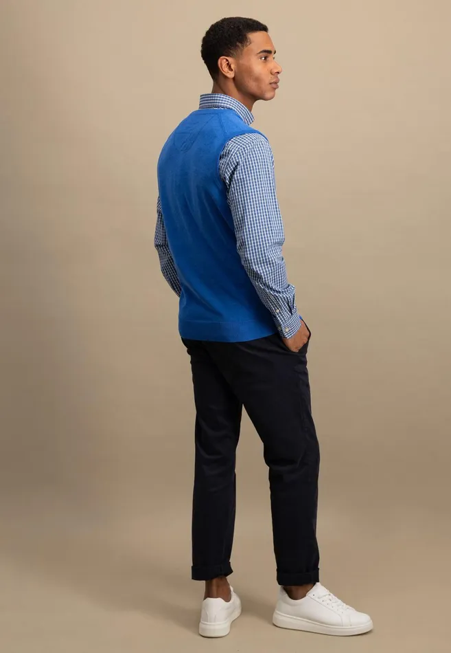 Sweater Men FYNCHHATTON String Pullunder Made Of Fine Cotton Steelnavypoppy Rednightstrong Blue