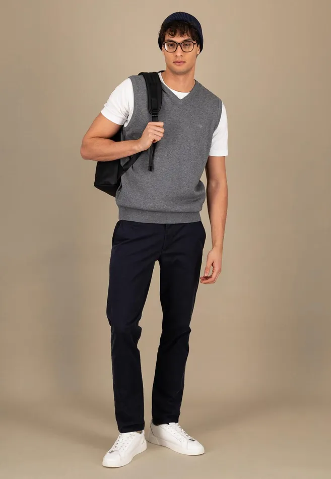Sweater Men FYNCHHATTON String Pullunder Made Of Fine Cotton Steelnavypoppy Rednightstrong Blue
