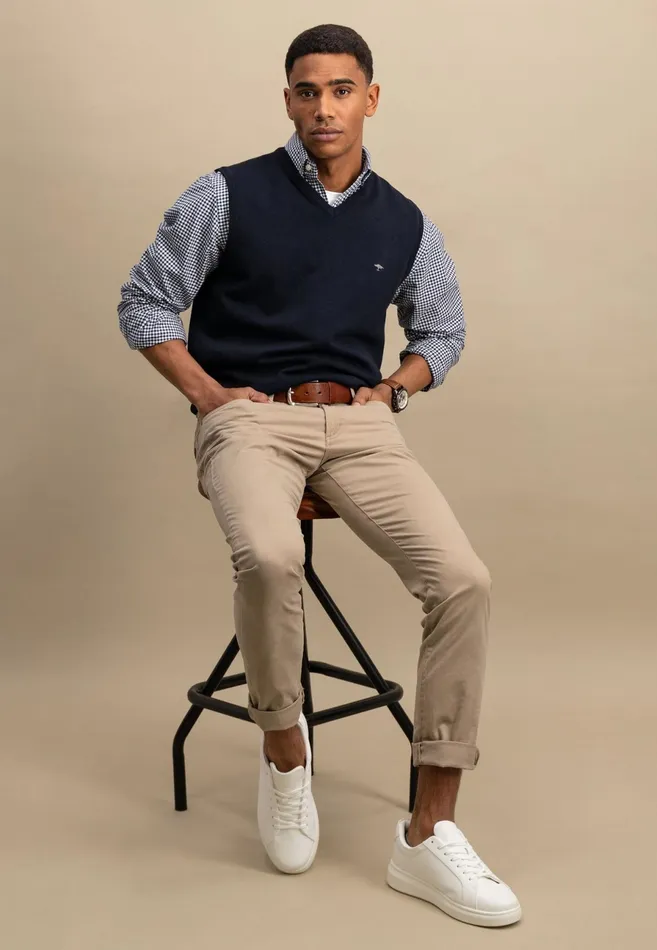 Sweater Men FYNCHHATTON String Pullunder Made Of Fine Cotton Steelnavypoppy Rednightstrong Blue