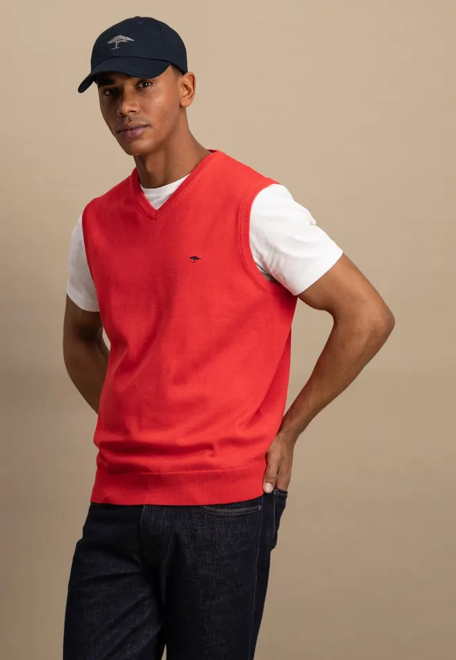 Sweater Men FYNCHHATTON String Pullunder Made Of Fine Cotton Steelnavypoppy Rednightstrong Blue