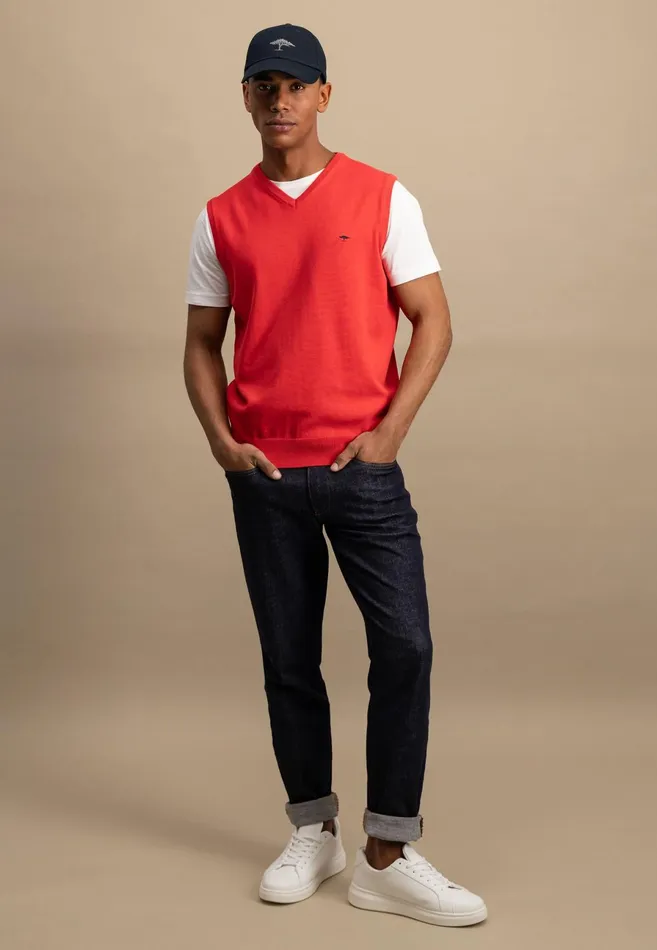 Sweater Men FYNCHHATTON String Pullunder Made Of Fine Cotton Steelnavypoppy Rednightstrong Blue