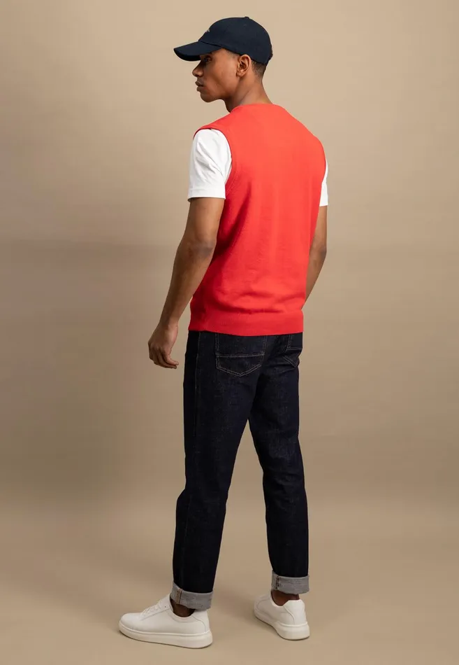 Sweater Men FYNCHHATTON String Pullunder Made Of Fine Cotton Steelnavypoppy Rednightstrong Blue