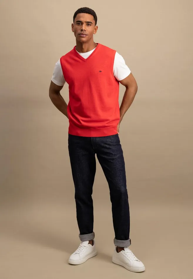 Sweater Men FYNCHHATTON String Pullunder Made Of Fine Cotton Steelnavypoppy Rednightstrong Blue