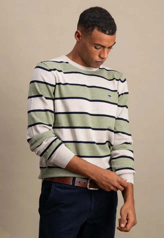 Sweater Men FYNCHHATTON Superfine Sweater Made Of Cotton And Stripes Light Khakiflamecloud Blue Sweater Men FYNCHHATTON Superfine Sweater Made Of Cotton And Stripes Light Khakiflamecloud Blue