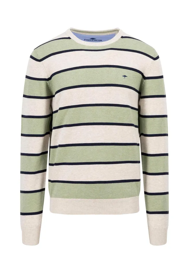 Sweater Men FYNCHHATTON Superfine Sweater Made Of Cotton And Stripes Light Khakiflamecloud Blue