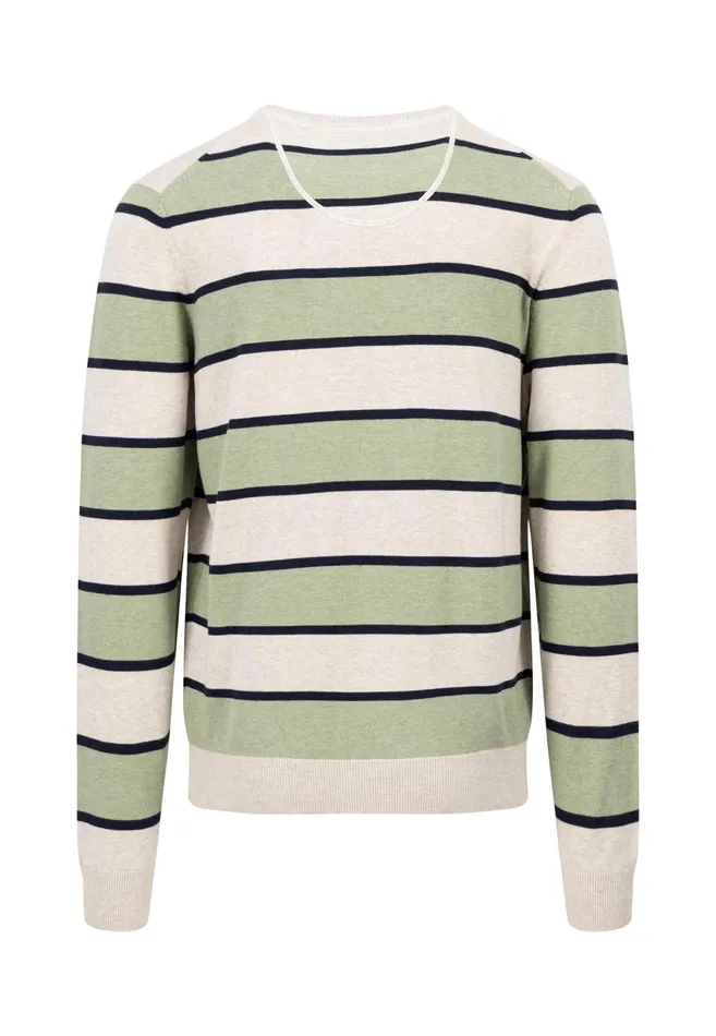 Sweater Men FYNCHHATTON Superfine Sweater Made Of Cotton And Stripes Light Khakiflamecloud Blue