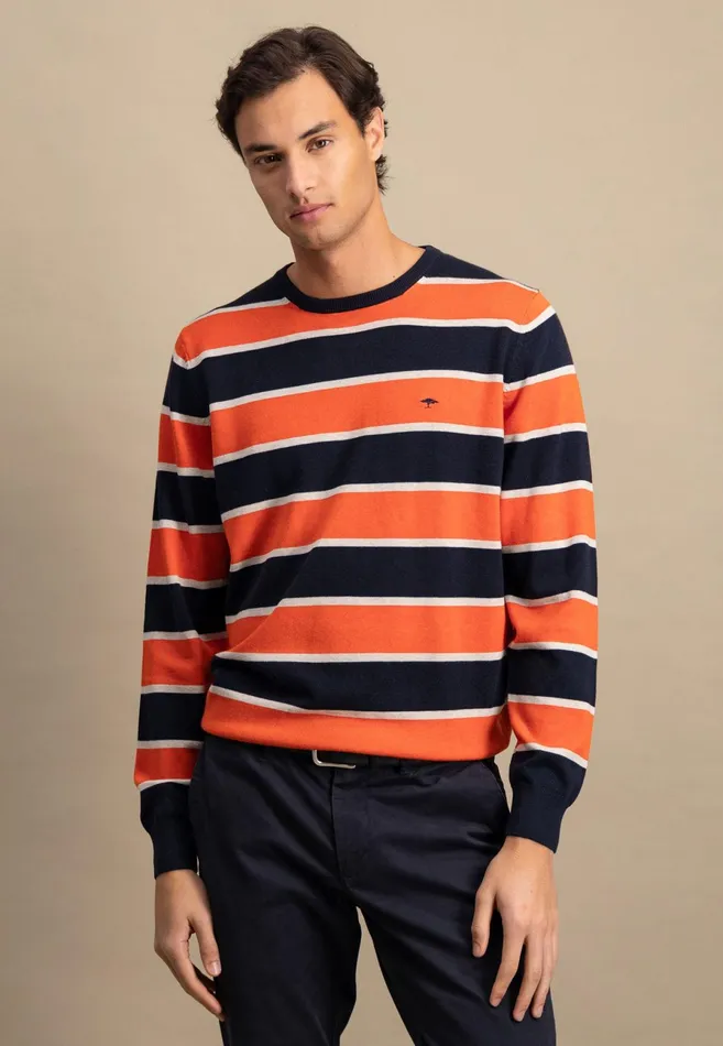Sweater Men FYNCHHATTON Superfine Sweater Made Of Cotton And Stripes Light Khakiflamecloud Blue