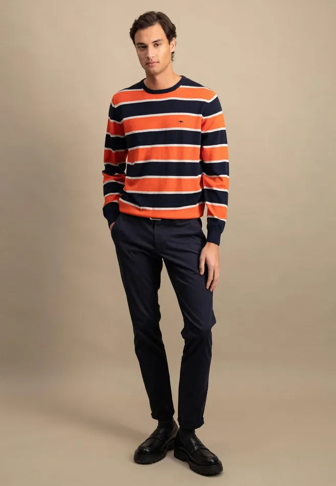 Sweater Men FYNCHHATTON Superfine Sweater Made Of Cotton And Stripes Light Khakiflamecloud Blue