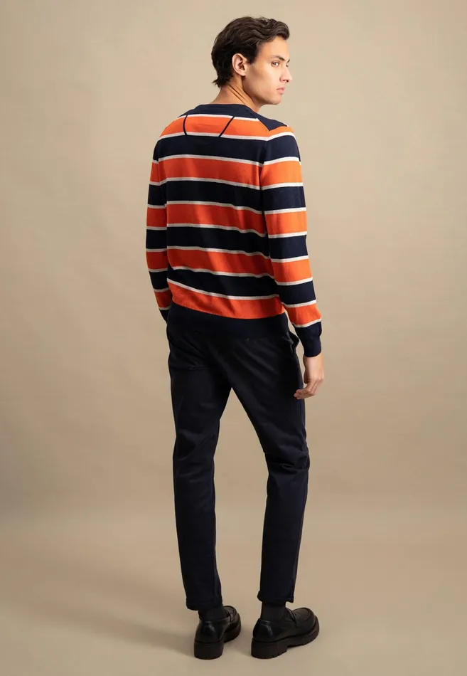 Sweater Men FYNCHHATTON Superfine Sweater Made Of Cotton And Stripes Light Khakiflamecloud Blue